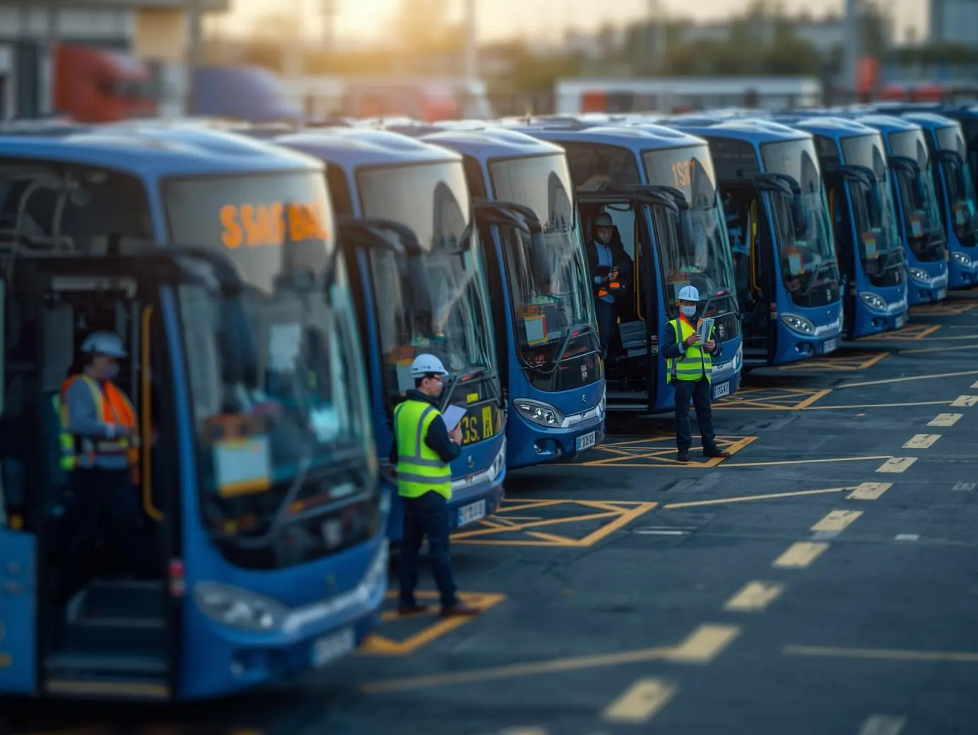PSV vehicles in a row preparing to go out on road