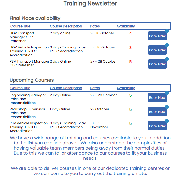 This Weeks Training Opportunities