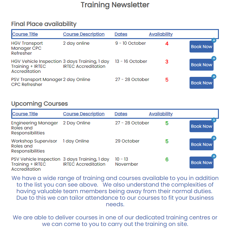 This Weeks Training Opportunities