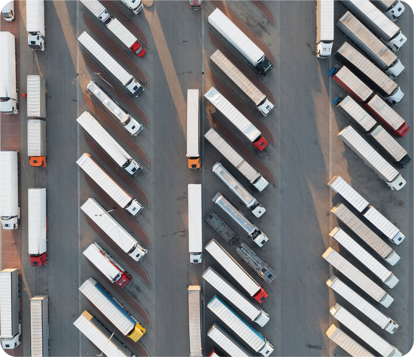 Lorries parked up at port