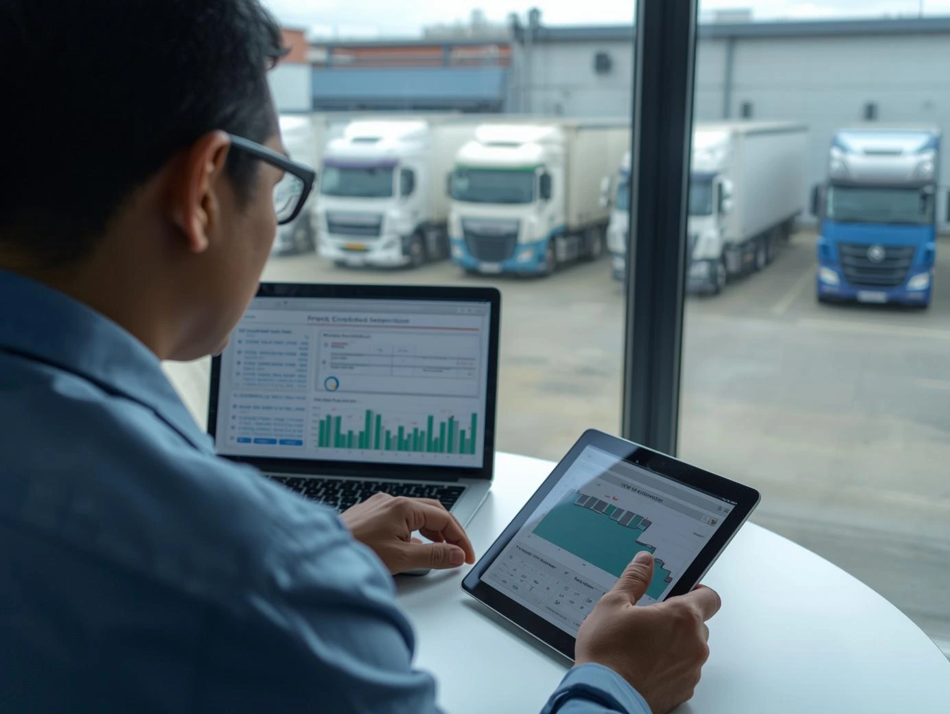 over seeing a yard with data readouts on a computer