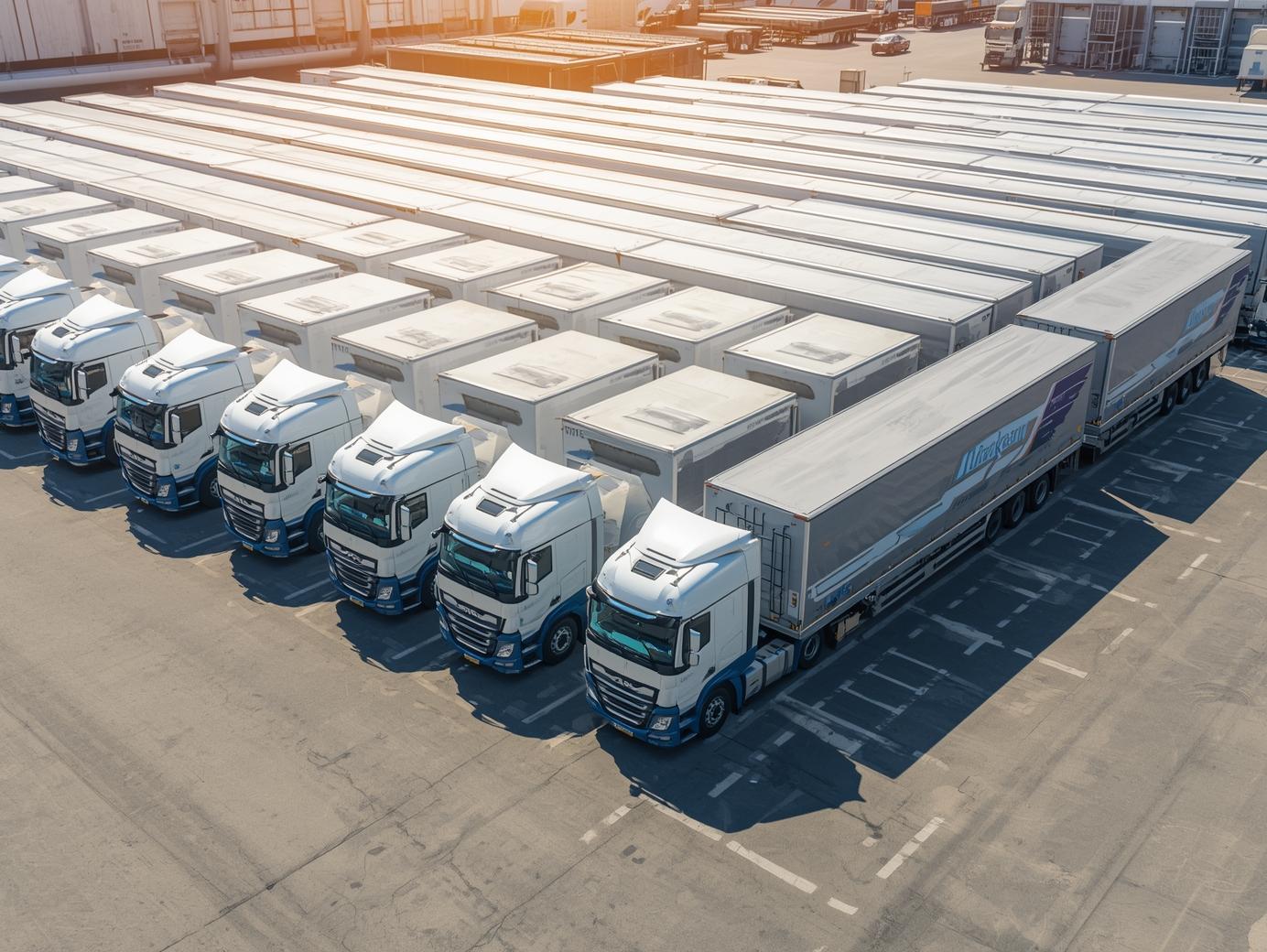 A sea of trucks parked in a yard
