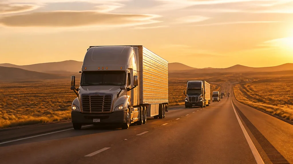 Diesel trucks on a US interstate highway