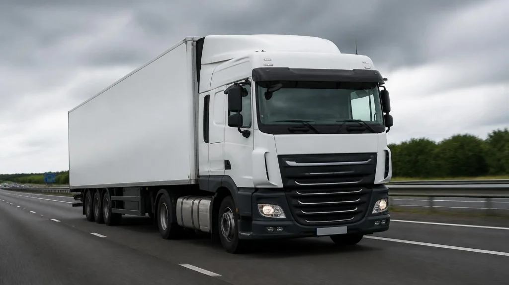 Articulated lorry carrying goods on a UK motorway