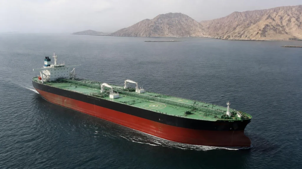 Oil tanker sailing through the Strait of Hormuz