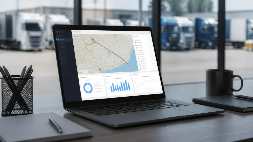 Fleet manager reviewing fuel use in fleet management software
